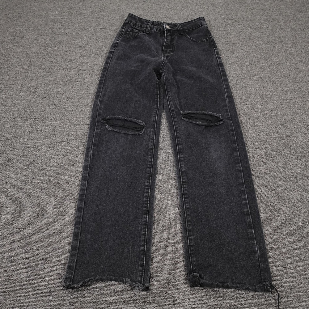 Princess Polly Jeans Womens 2 25x26‎ Gray High Rise Straight Distressed Denim